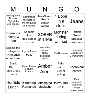 Model UN Bingo Card