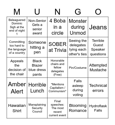 Model UN Bingo Card