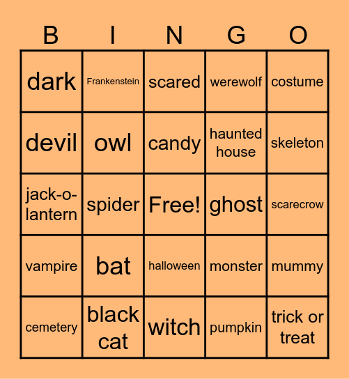 Sample ASL Halloween Bingo Card