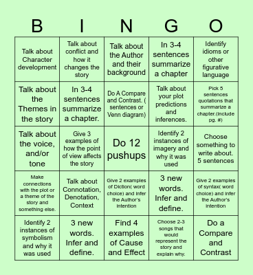 Reading Bingo Card