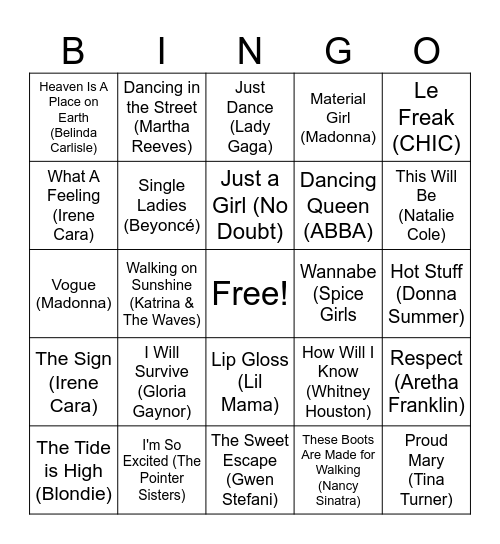 Music Bingo #1 Bingo Card