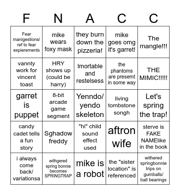FNAF MOVIE BINGO Card