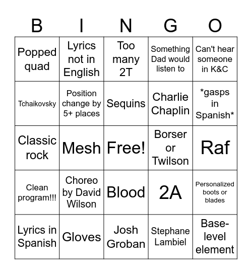 Men Bingo Card