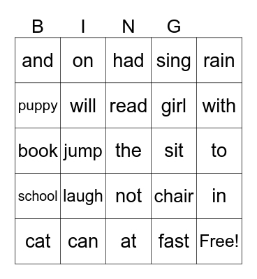Dolch Units 1-6 Bingo Card