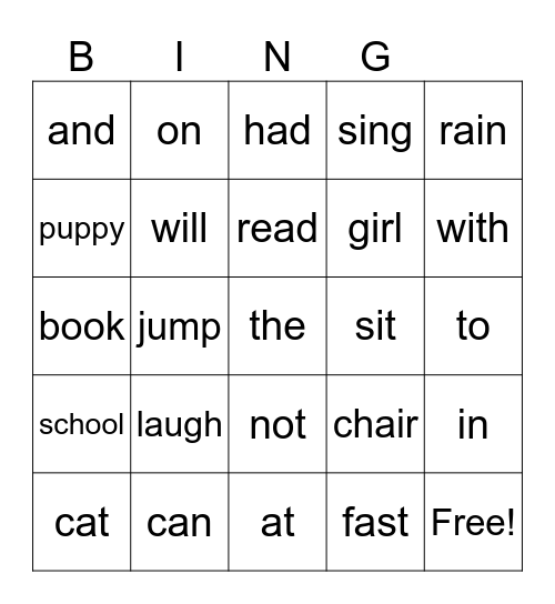 Dolch Units 1-6 Bingo Card