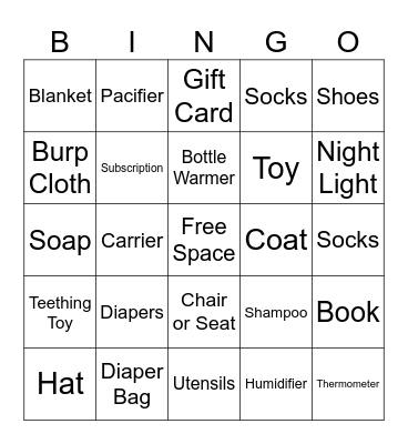 Baby Shower Bingo Card