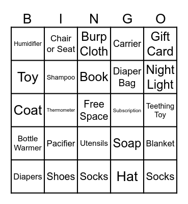 Baby Shower Bingo Card