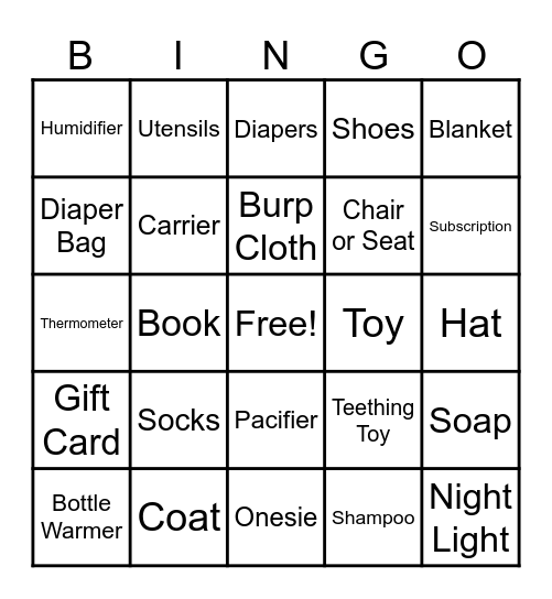 Baby Shower Bingo Card