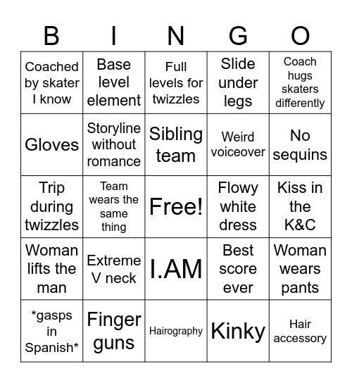 DANCE Bingo Card