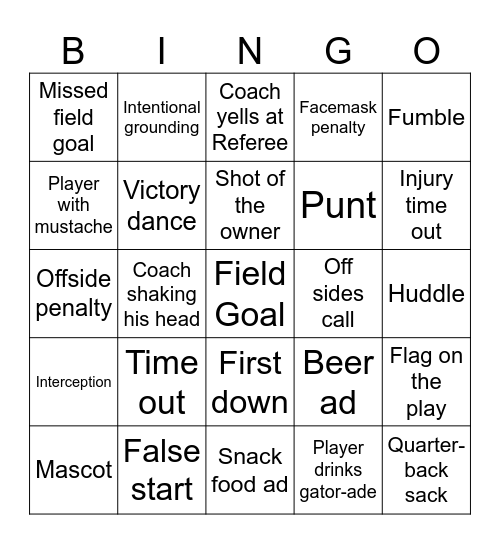 Football Bingo Card