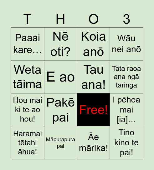 Ngā kīwaha o Te Hiku | Ouenuku (He hokinga mahara) Bingo Card