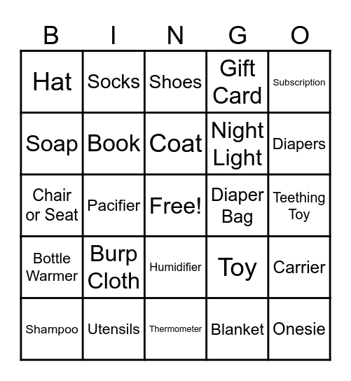 Baby Shower Bingo Card