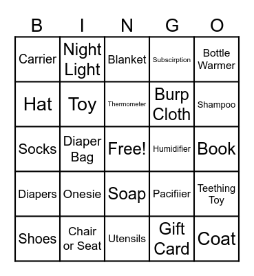 Baby Shower Bingo Card