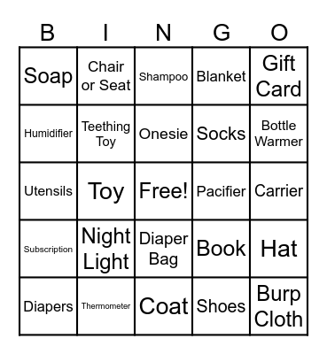 Baby Shower Bingo Card