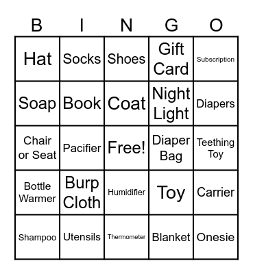 Baby Shower Bingo Card