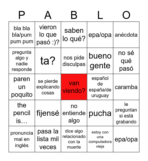 HI Zoom Edition Bingo Card