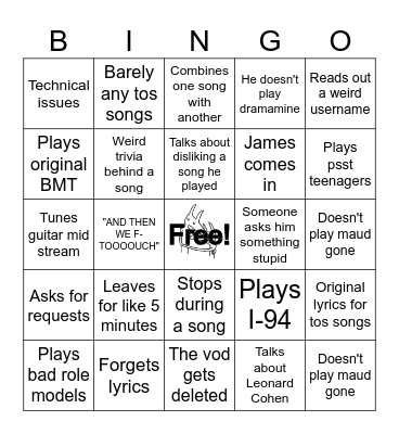 Will Toledo stream bingo Card