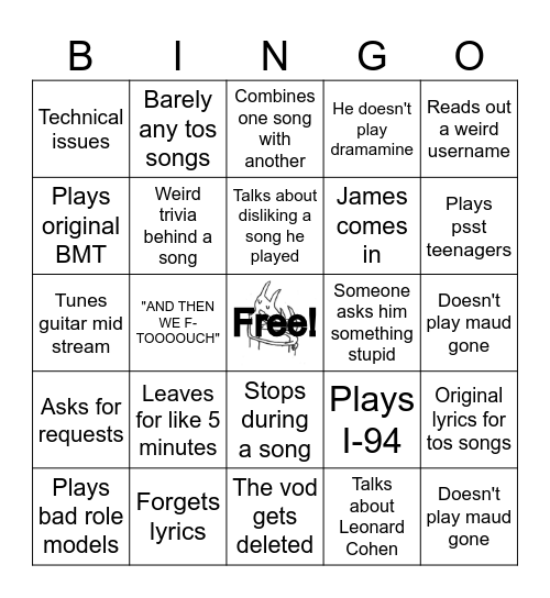 Will Toledo stream bingo Card