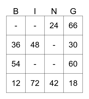 6 X Table Bingo Card
