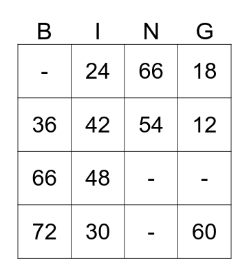 6 X Table Bingo Card