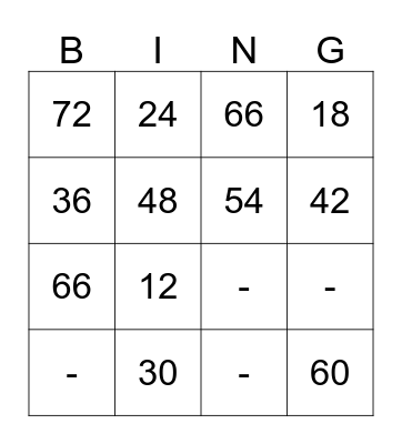 6 X Table Bingo Card