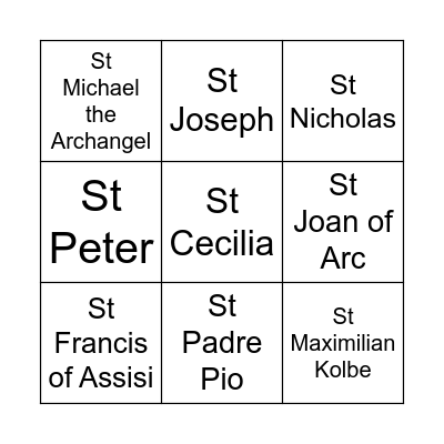 All Saints Bingo Card