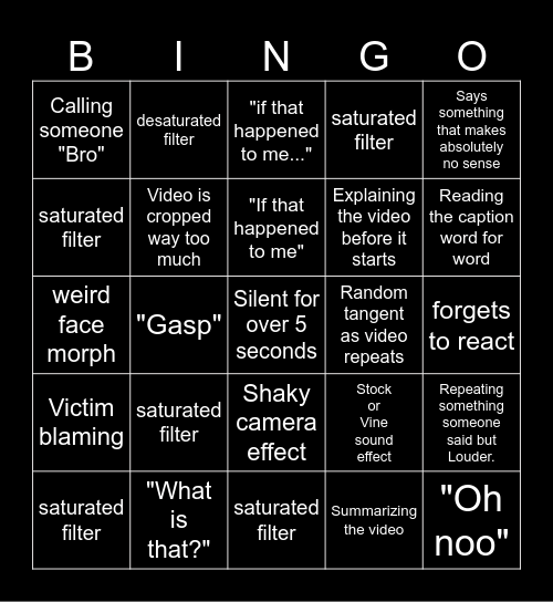 Sssniperwolf Bingo Card