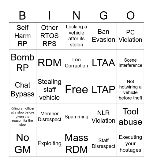 rcpdfr witness rule breaking bingo Card