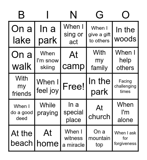 Feeling God's Presence Bingo Card