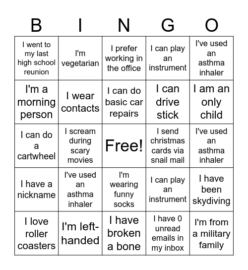 Get to Know you BINGO Card