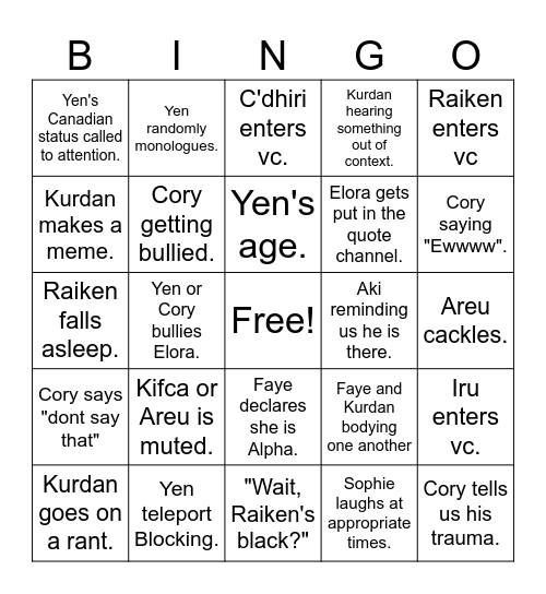 Untitled Bingo Card