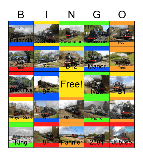 British Steam Railway Locomotive 1925-65 Bingo Card