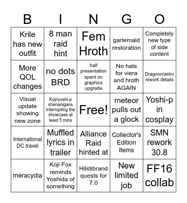 FFXIV EU Fan Fest Bingo Card