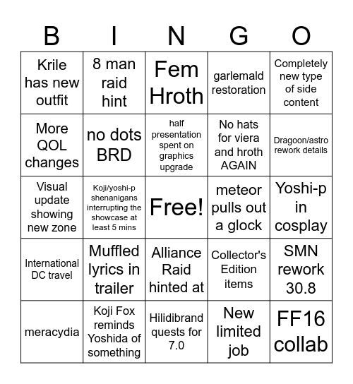 FFXIV EU Fan Fest Bingo Card