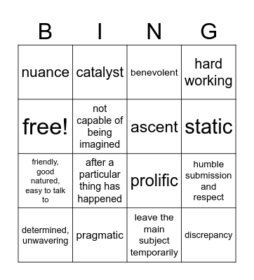 ACT PREP Bingo Card