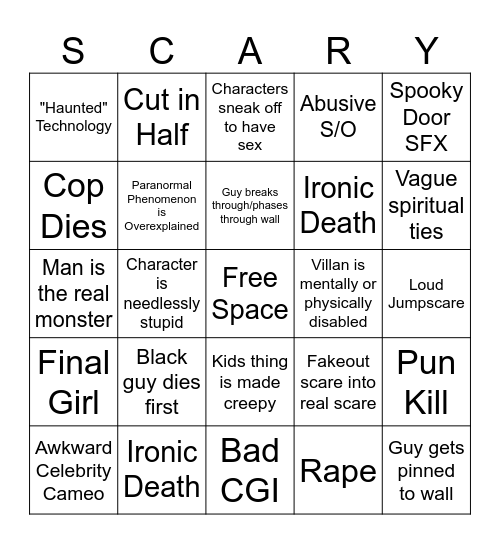 Horror Movie Bingo Card