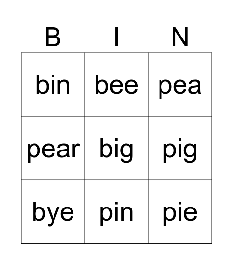 p-b Bingo Card