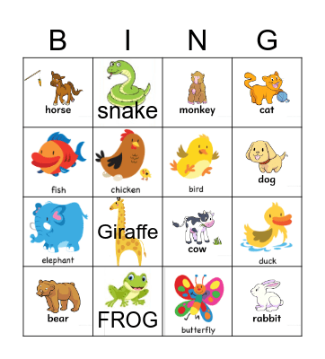 Animals Bingo Card