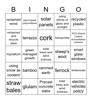 Sustainable Airport Design Bingo Card