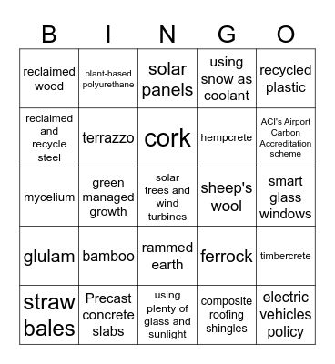 Sustainable Airport Design Bingo Card