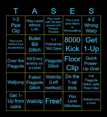 Super Mario Bros TAS Bingo 5X5 Bingo Card