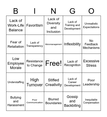 Toxic Job Bingo Card