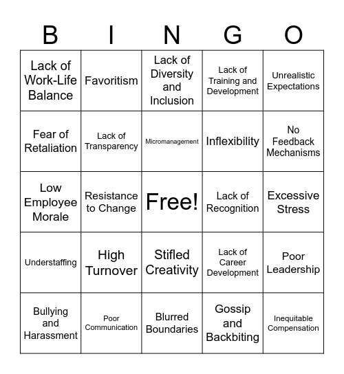 Toxic Job Bingo Card