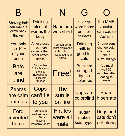 Misinformation Bingo Card