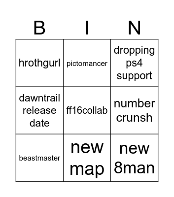 ffxiv ff Bingo Card