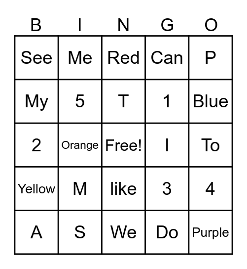 Kindergarten Review Bingo Card