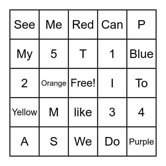 Kindergarten Review Bingo Card