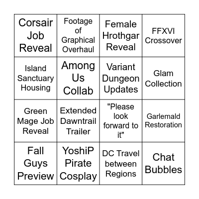 ffxiv fanfest Bingo Card