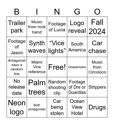 GTA VI Trailer Bingo by Garza Bingo Card