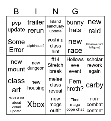 ff14 fanfest Bingo Card